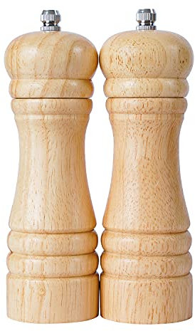 DeroTeno Moulins à sel et à poivre, Moulin à assaisonnement, Moulin en céramique durable et réglable, Bois d'hévéa, Hauteur de 16,5 cm
