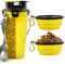 Botella de Agua para Perros Portatil Envase de Comida para Perros con 2 Plegable Tazones para Perros Gatos Mascotas Adecuado para al Aire Libre Caminar Viajar (Amarillo)