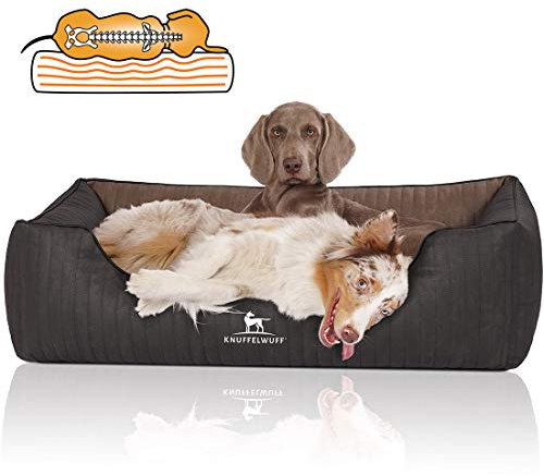 Knuffelwuff Orthopädisches Hundebett Outback aus Laser-gestepptem Kunstleder XXL 120 x 85cm Schwarz/Braun - Abnehmbarer Bezug - leicht zu reinigen - für große, mittelgroße und kleine Hunde