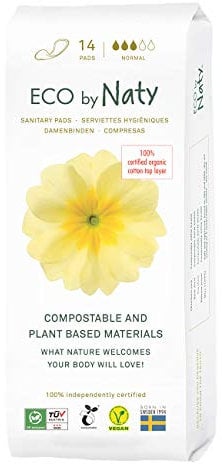Eco by Naty Damenbinden Normal – Pflanzliche und saugfähige Bio-Hygienebinden ohne Flügel, Menstruationsprodukt aus Bio-Baumwolle, Besser für die weibliche Gesundheit (14 Stück)