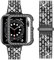 wutwuk Compatible Bracelet Apple Watch 44mm, Bling Métal Femme Brillant Bracelet de Montre avec Bling Coque, Remplacement de Bracelet avec Strass Diamant pour iWatch Séries SE 2/SE 6 5 4-Noir 44mm