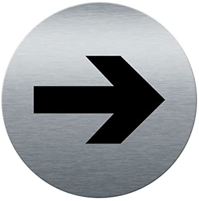AUA SIGNALETIQUE - Plaque de porte Aluminium brossé imprimé AluSign Ø 85 mm - épaisseur. 3 mm - Double Face adhésif au dos (Flèche de direction)