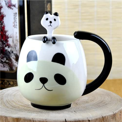 Arawat Tazza divertente Tazza di caffè Panda Tazza carina Tazza di tè in ceramica con cucchiaio e sottobicchiere 420 ml Tazza di caffè grande Tazza divertente Tazza carina Espresso