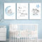 Youihom 3 Poster Elefant, Baby, Blau, Grau, Wolke, Mond, Sterne, Zitat, Kinder, Poster, Kinderzimmer, Jungen, 30 x 40 cm, Wandbild, Dekoration, Geschenk, ohne Rahmen