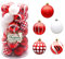 30 Stück, 6 cm, Weihnachtskugeln, Weihnachtskugeln, Weihnachtskugeln, bruchsichere Weihnachtskugeln mit Haken, Weihnachtskugel rot und weiß