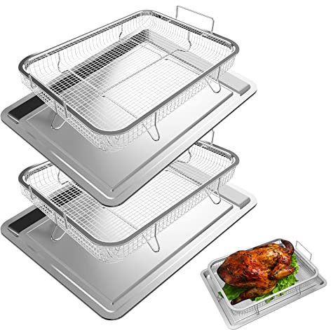 Linkidea Set di 2 Teglie Piccole con Griglia, Griglia di Raffreddamento per Cottura in Acciaio Inossidabile Rettangolare 12'' x 9'', Teglia da Forno e Griglie di Sicurezza per Arrostire