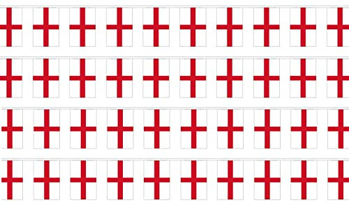10m / 33ft St George’s Cross Bellingham England Bunting 25 Polyester Flags All Weather Team England Supporters for Sport Events National Festivals Home Celebrations Street Parties (1 Pack)