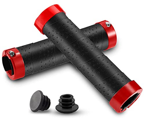 jiankun Fahrradgriffe rutschfeste Lenkergriffe, Ergonomische MTB Griffe, Zwei-Seiten Lock-On Design für 22,2 mm Lenker, Geeignet für Mountainbikes und Rennräderr(Rot-B)