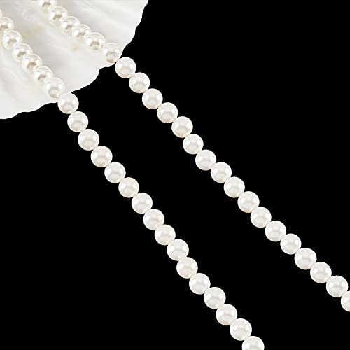 NBEADS Environ 120 Pcs Perle de Coquille Naturelle, 6mm Brins de Perles Blanches Antiques Perles Rondes en Vrac Nacre Perle Ronde Perles Entretoises en Vrac pour la Fabrication de Bijoux, Trou: 1mm