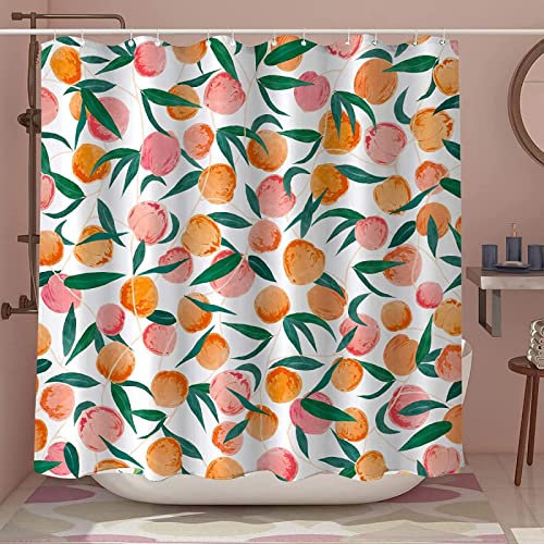 SEYUMI Duschvorhang 200x200 Pfirsich Duschvorhang Pfirsich Badezimmer Vorhang Antischimmel Wasserdicht 3D Effekt Duschvorhänge Textil Polyester Stoff für Badewannen mit Haken
