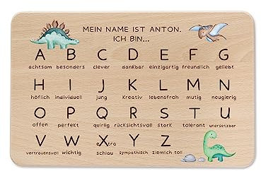 wunderwunsch - Individuelles Holzbrett ABC zur Einschulung mit Hochwertigem UV-Druck - Personalisiertes Frühstücksbrettchen - Geschenk Schulanfang