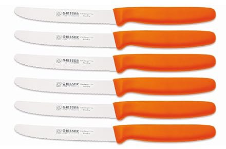 Giesser Messer - Made in Germany - 6er Set Brötchenmesser Tomatenmesser Küchenmesser Allzweckmesser Universalmesser Gemüsemesser 3mm Wellenschliff Klingenlänge 11cm Orange