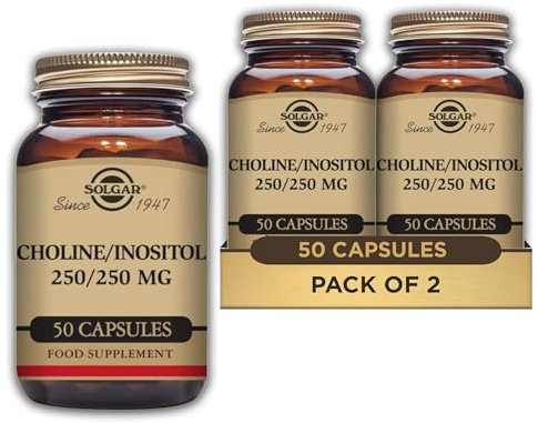 Solgar Choline 250 mg/Inositol 250 mg Vegetable Capsules - Pack of 100 - Supports Metabolising Nutrients - Improves Transport of Fat for a Clear Liver - Vegan and Gluten Free
