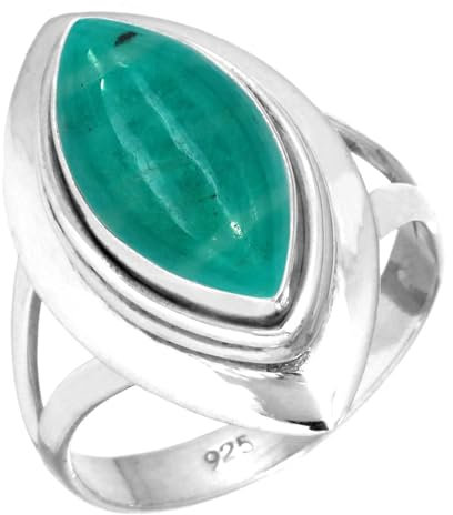 Jeweloporium Grüner Amazonit Silberring Größe 70 (22,3), 925 Sterling Silber Ring für Damen, Echter Marquise Edelstein Boho Schmuck
