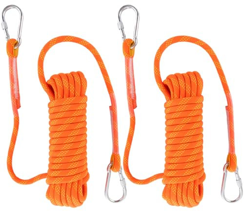 LOLYSIC 2 corde da arrampicata, 10 mm x 10 m, corda da arrampicata con moschettoni, corda di sicurezza per esterni, corda per arrampicata statica, per salvataggio, fuga, escursionismo, speleologia,
