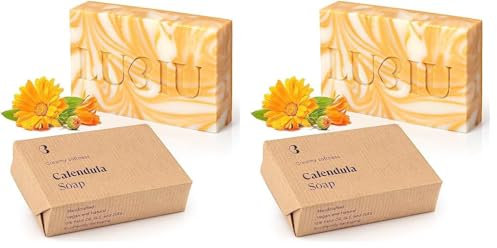 lubiu Jabón Natural de Caléndula - 100g Pastilla Jabon de Manos, Cuerpo y Cara También Jabon Bebe y Niño - Jabones Naturales Artesanos - Soap (Paquete de 2)