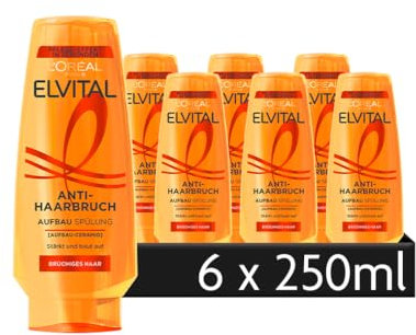 L'Oréal Paris Elvital Anti-Haarbruch Pflegende Aufbauspülung zum tiefen Wiederaufbau der Haarstruktur, Mit Aufbau-Ceramid, 6 x 250 ml
