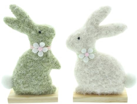 Osterdeko Häschen, 2er Set, Filz, Polyester, Holz Maße: Höhe 23 cm