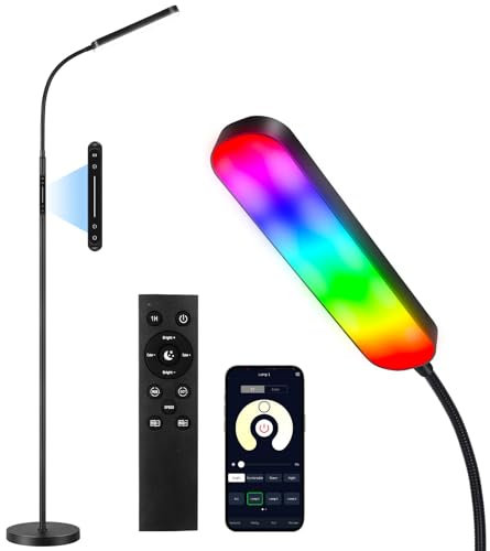 OUTON Stehlampe LED Dimmbar 15W 1500LM, Fernbedienung und App-Steuerung, Leselampe mit 4 Farbtemperatur, 1H Timer, Leseaufgabe Beleuchtung für Wohnzimmer Schlafzimmer Büro, Schwarz