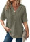 Dokotoo Damen Sommer Hoodie Oberteile Waffel Kurzarm Kapuzenpullover Tunika Oberteil Pullover Kordelzug Sweatshirt Einfarbig Sweatshirts Frauen Lässig Tops T-Shirts Grün 2XL