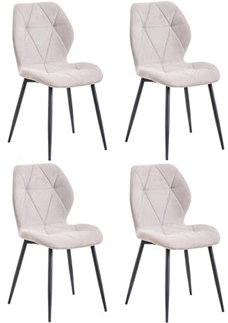 JZGORC Juego de 4 Silla de Comedor, Silla de Cocina de Tela de Lino con Enrejado, Silla Tapizada Rellena de Esponja de Rebote de Alta Densidad, Adecuada para Comedor, Cocina, Sala de Estar - Beige
