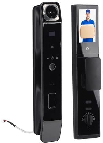 Cerradura de Entrada de Puerta con Huella Digital Inteligente, Teclado de Acceso Digital, Reconocimiento Facial, Huella Dactilar Biológica, Cámara de Seguridad HD 1080P