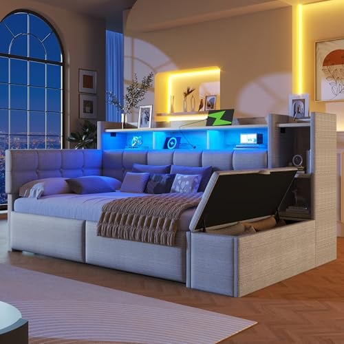 NovaFurnish Tagesbett, Schlafsofa, 90×190cm, mit Zwei Schubladen, USB- und Typ-C-Anschlüssen, Ablagefach, Stauraumbank am Fußende, LED-Lichtleiste, Ohne Matratze, Samt, Grau