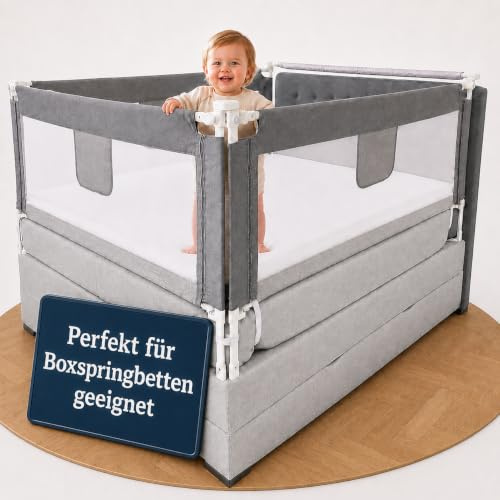RuheKind Rausfallschutz Boxspringbett & Bettgitter Rausfallschutz – Bettschutzgitter Set inkl. Befestigungsmöglichkeiten -passend für Boxspringbetten (Einzelseite 200cm)