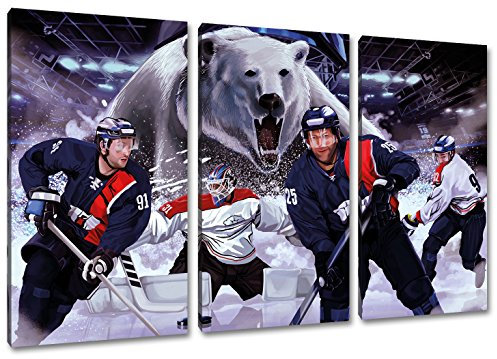 Berlin Eishockey, Fan Artikel Leinwandbild 3Teiler Gesamtmaß 120x80cm, Auf Holzrahmen gespannt, Kein Poster oder billig Plakat, Must Have für echte Fans