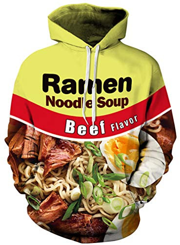 Ocean Plus Herren Kapuzenpullover Lebensecht Grafik Hoodie mit Kängurutasche Pullover mit Kapuze Sweat Hood mit Kordelzug (S/M (Brustumfang: 112-132CM), Rindfleisch Ramen)