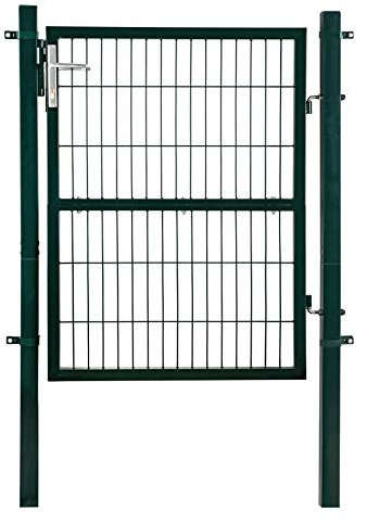 ESTEXO Gartentor Set mit Tür, Pfosten, Aluminium Türgriff und Einsteckschloss inkl. 3 Schlüssel, Farbe Moosgrün RAL 6005, Größe 100 cm