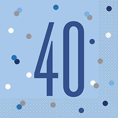 Papierservietten - Zahl 40 - 16,5 cm - Glitzer Blau & Silber Geburtstag - 16er-Packung