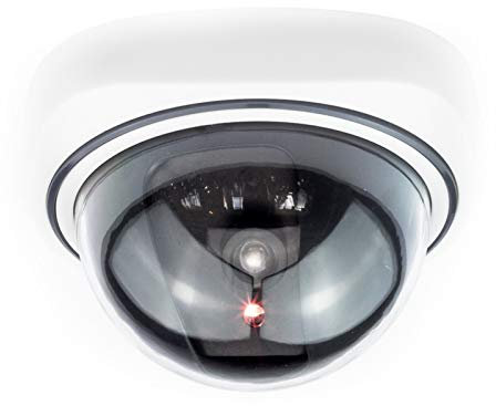 Kamera Attrappe: Dome-Überwachungskamera-Attrappe mit durchsichtiger Kuppel und LED (Dummy Sicherheits Kamera)