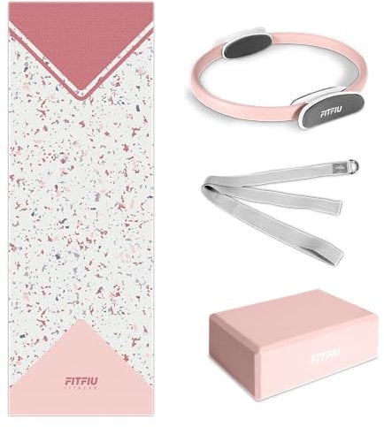 Fitfiu Fitness KITWELL-500 - Kit Yoga Rose 5 Accessoires Pilates Qui Comprend Tapis avec Design Mandala Brique, Ballon, Roue et Sangle, Pack Pilates spécial pour Les séances Fitness et Gymnastique