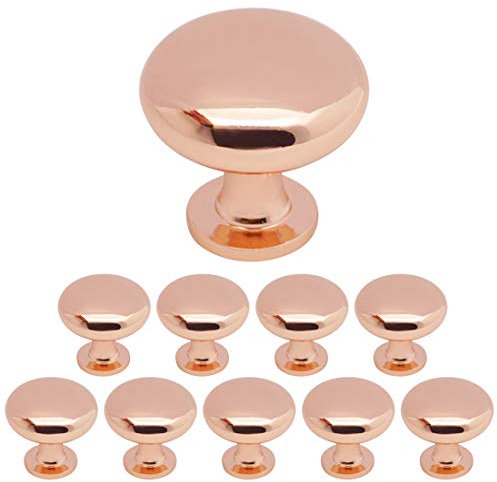 Probrico 10 Pack Solid Cabinet Door Knob Furniture Drawer Knob Mushroom Kitchen Cupboard Pull Diameter 30mm Polished Rose Gold