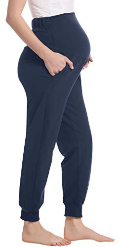 Amorbella Women's Cotton Maternity Jogger Pants Over The Belly with Pockets | Breathable Fabric, Lightweight ·Stretchy, Pregnancy & Postpartum ,Workout/Casual Pants