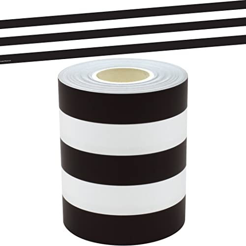 Black & White Stripes Straight Rolled Border Trim, 50 Feet