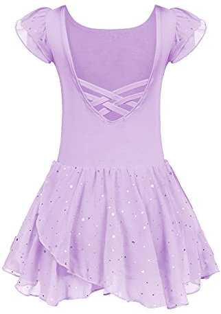 Arshiner Ballettkleider Mädchen Ballettkleidung Kinder Ballerina Kleid Lila Ballettrock Baumwolle Ballettanzug Tanzbody mit Rock Tütü 2-3 Jahre