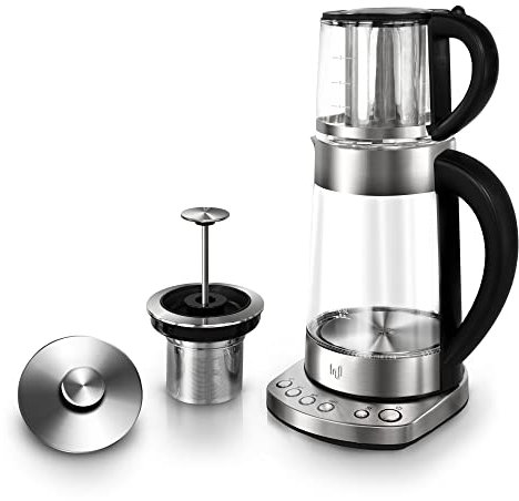 Impolio PREMIUM LED Glas Wasserkocher mit Temperatureinstellung + Warmhaltefunktion, Edelstahl Teesieb + Aufsatz für Teekocher Kand geprüft von TÜV Süd, Kettle, Wasserkessel Überhitzungsschutz