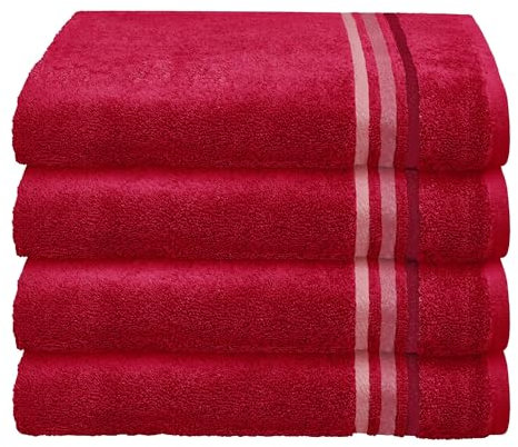 Schiesser Frottier Handtuch Skyline Color im 4er Set | 100% Baumwolle aus nachhaltiger Produktion | saugstark, weich, farbecht | 50x100cm | Rot