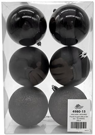 Kunststoff Weihnachtskugel Ø 8cm matt Hochglanz Glitzer Deko Kugel Christbaumschmuck schwarz 1 Set - 6 Stück