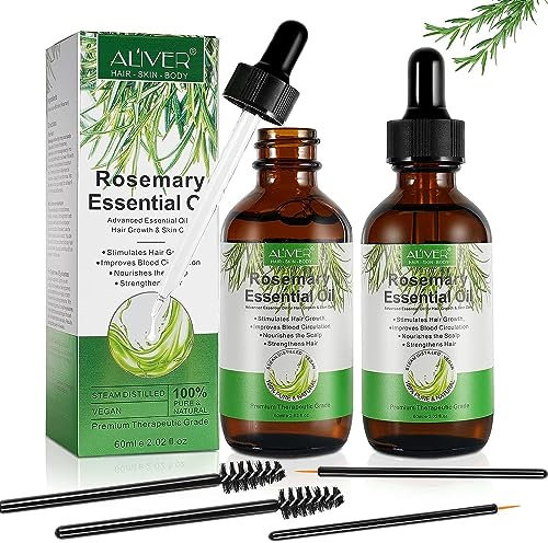 Rosmarinöl Haare Wachstum 2 Stück, 100% Reines Rosemary Oil for Hair, Wimpern, Augenbrauen, Gesicht, Hautpflege, Körpermassage, Wachstum fördern, Nährt die Kopfhaut, Verbessert die Blutzirkulation