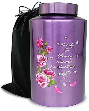 Grande urne funéraire pour cendres humaines adultes, urne décorative pour cendres mâles et femelles avec sac en velours (fleurs) jusqu'à 100 kg