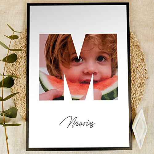 Buchstaben Deko Holzbild - Foto Geschenk, personalisierbar zum Hinstellen/Aufhängen opt. beleuchtet Holzbuchstaben, Namensschild Kinderzimmer, Geschenke für Mädchen, personalisierte Geschenke - M