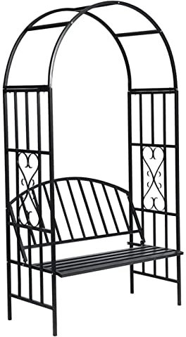 JUNZAI Voûte de Jardin Pergola Arche à Rosiers Arceau Plantes Grimpantes Patio Terrasse Extérieur Voûte à Roses de Jardin avec Banc