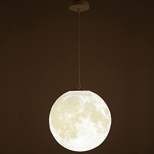 Pendelleuchte LED Schlafzimmer dekoratives 3D Mond Lampe Kinderzimmer Deckenleuchte Modern Runde Hängeleuchte Warmes Licht Wohnzimmerlampe E27 12W led Glühbirne Personalisierte Kronleuchter, Ø18cm