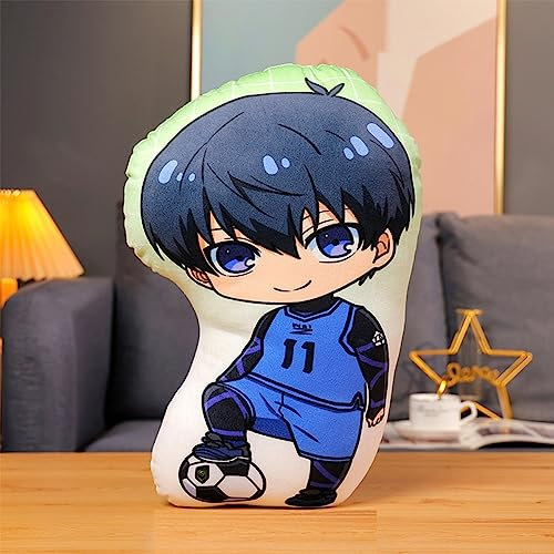 Xinchangda Cuscino in peluche con chiusura blu, motivo Anime Isagi Yoichi morbido e simpatico personaggio stampato peluche figura farcito Plushie regalo di compleanno per ragazza e ragazzo