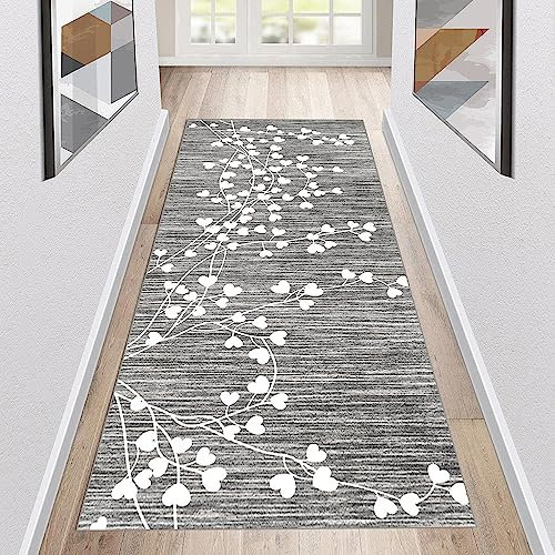 Siunwdiy Korridor Teppich,Läufer Teppich - Vintage Blatt Muster - rutschfest waschbar - Mikrofaser 140x160cm Grau Flur Badezimmer Wohnzimmer Bettläufer Küchenteppiche Läufer
