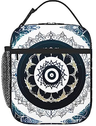 vacsAX Bolsa de almuerzo redonda con aislamiento de tótem blanco y negro para mujeres/hombres, lonchera reutilizable, organizador con hombro ajustable