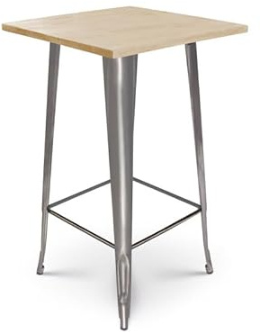 Kosmi - Stehtisch, industrieller Stil, aus Metall, verzinkt, Platte aus hellem Holz, 60 x 60 cm